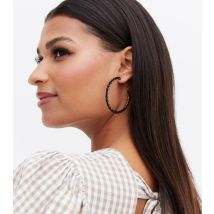 Black Beaded Large Hoop Earrings New Look