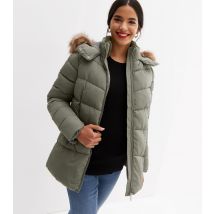 Women's Maternity Olive Faux Fur Hooded Puffer Jacket New Look