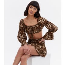 Women's Brown Leopard Print Shirred Mini Skirt Cameo Rose New Look