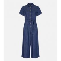 Yumi Blue Denim Belted Crop Jumpsuit New Look