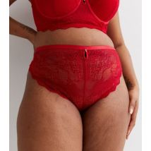 Curves Red Floral Lace High Waist Thong New Look