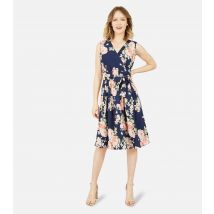 Women's Navy Floral Sleeveless Wrap Dress Mela New Look