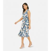 Mela Blue Floral Satin Ruffle Midi Wrap Dress New Look