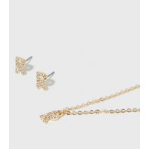 Gold R Initial Earrings and Necklace Gift Set New Look