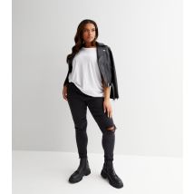Women's Plus Size Black Ripped High Waist Hallie Super Skinny Jeans Curves New Look