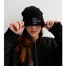 Black Ribbed Knit Logo Beanie KIDS ONLY New Look