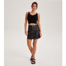 Women's Black Leather-Look Contrast Stitch Mini Skirt Urban Bliss New Look