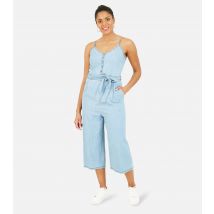 Women's Pale Blue Denim Crop Jumpsuit Yumi New Look