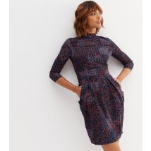 Women's Blue Animal Print High Neck Tulip Mini Dress Blue Vanilla New Look