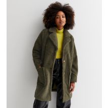 Women's Khaki Teddy Long Coat Gini London New Look