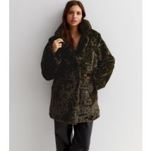 Women's Khaki Leopard Print Faux Fur Coat Gini London New Look