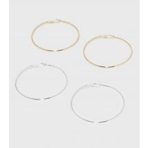 2 Pack Silver and Gold 60mm Hoop Earrings New Look