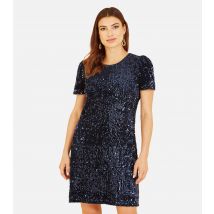 Women's Navy Sequin Short Sleeve Mini Shift Dress Mela New Look