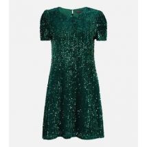 Mela Dark Green Sequin Short Sleeve Mini Shift Dress New Look