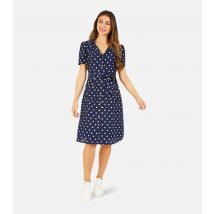Women's Navy Spot Puff Sleeve Mini Shirt Dress Yumi New Look