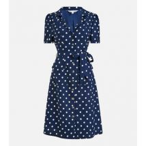 Yumi Navy Spot Puff Sleeve Mini Shirt Dress New Look