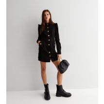 Women's Black Cord Long Sleeve Button Front Mini Shirt Dress Gini London New Look