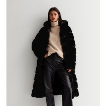 Women's Black Faux Fur Hooded Long Coat Gini London New Look