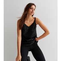 Women's Black Sequin Strappy Cami Gini London New Look