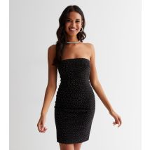Women's Black Velvet Diamanté Bandeau Mini Bodycon Dress Pink Vanilla New Look