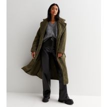 Women's Olive Teddy Pocket Front Long Coat Gini London New Look