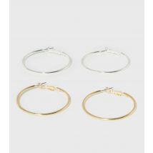 2 Pack Silver and Gold 40mm Hoop Earrings New Look