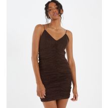 Women's Dark Brown Glitter Strappy Ruched Mini Bodycon Dress Quiz New Look