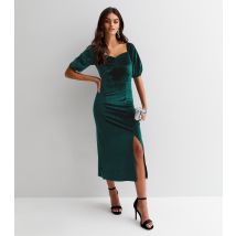 Women's Green Velvet Sweetheart Short Puff Sleeve Midi Dress Gini London New Look