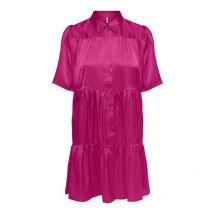 JDY Bright Pink Satin Tiered Mini Shirt Dress New Look