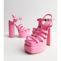 Public Desire Pink Caged Platform Block Heel Sandals New Look