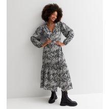 Women's Black Paisley V Neck Long Puff Sleeve Midi Smock Dress Influence New Look