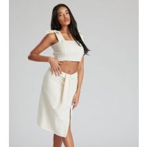 Women's Cream Linen-Look Knot Midi Skirt South Beach New Look