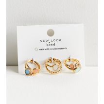6 Pack Gold Diamanté Stone Rings New Look