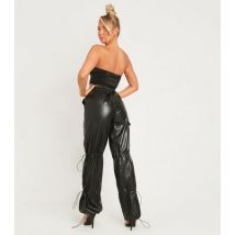 Missy Empire Black Leather-Look Parachute Trousers New Look