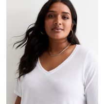 Women's Plus Size White V Neck Jersey T Shirt Curves New Look