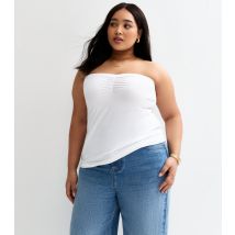 Women's Plus Size White Jersey Ruched Bandeau Top Curves New Look