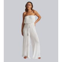 South Beach White Crinkle Bandeau Beach Jumpsuit New Look