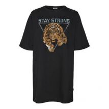 Noisy May Curves Black Tiger Print Stay Strong Logo T-Shirt New Look