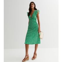 Women's Green Ditsy Floral Frill Midi Dress ONLY New Look