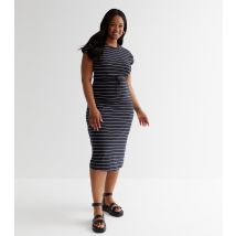 Women's Navy Stripe Jersey Drawstring Midi Dress ONLY New Look