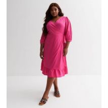 ONLY Curves Mid Pink Puff Sleeve Midi Wrap Dress New Look