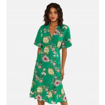 Women's Green Floral V Neck Kimono Midi Dress Yumi New Look