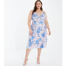 Women's Plus Size Pale Blue Floral Tiered Midi Wrap Dress Curves Quiz New Look