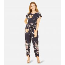 Women's Navy Butterfly Print Short Sleeve Jumpsuit Yumi New Look