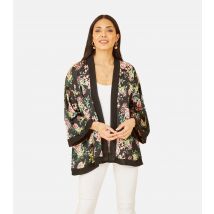 Women's Black Floral Satin Kimono Mela New Look