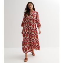 Women's Red Tile Print Tiered Smock Midaxi Dress Blue Vanilla New Look