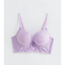 Lilac Floral Embroidered Push Up Corset Bra New Look