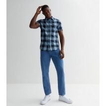 Men's Jack & Jones Blue Gingham Twill Short Sleeve Shirt New Look