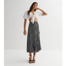 Women's Black Mixed Spot Ruffle Midi Skirt Cameo Rose New Look