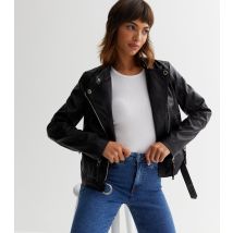 Women's Black Leather-Look Biker Jacket Pink Vanilla New Look
